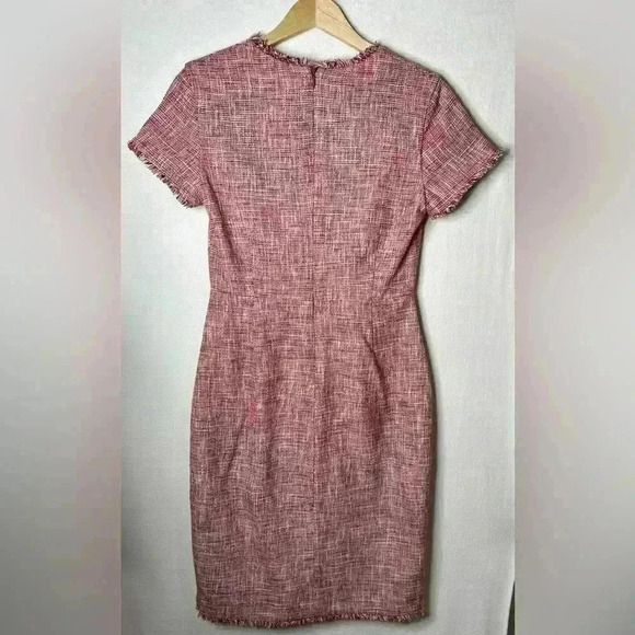 Banana Republic Pink Tweed Short Sleeve Fringed Sheath Dress Size 4 - Picture 5 of 5